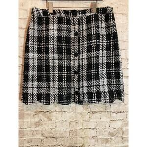 Cato Tweed Skirt Womens 16 Black Plaid Dark Academia Preppy Scalloped Edges Plus